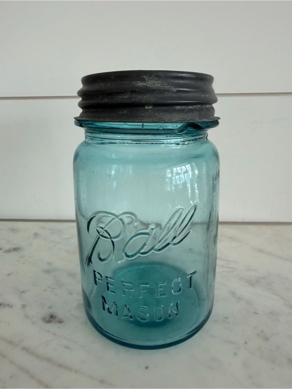 Ball Mason Jar Zinc Lid Blue 5.5” H
